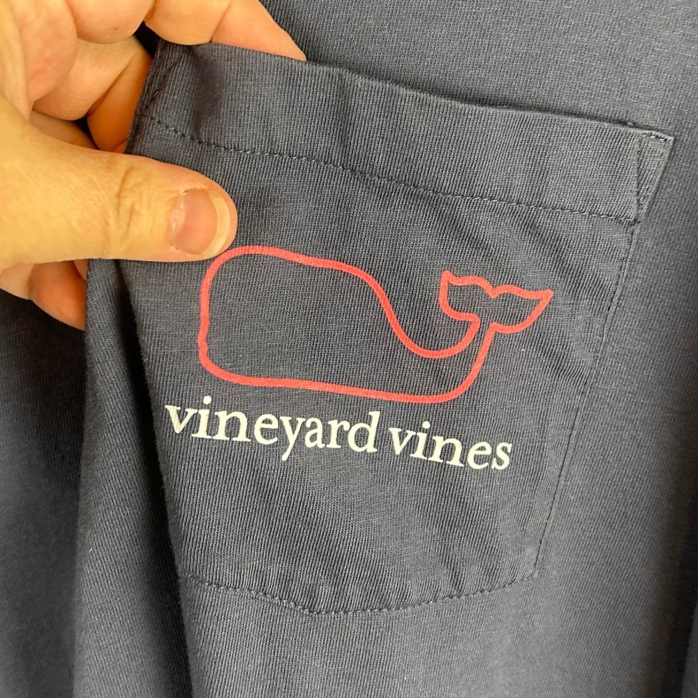 Vineyard Vine Mens 3XB Navy Blue Long Sleeve Whale Graphic Pocket T-Shirt Cotton - Picture 4 of 10
